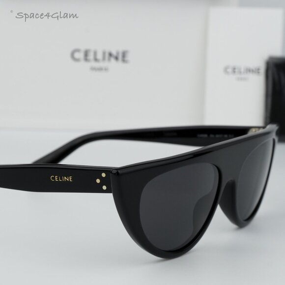 BRAND NEW Celine CL40228I 01A Shiny Black Smoke Grey Geometric Women Sunglasses - Picture 5 of 10
